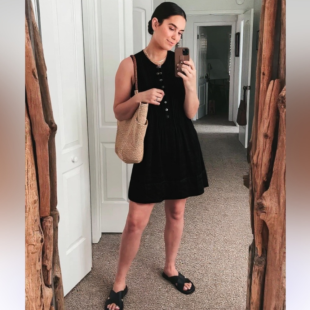Quince Black Sleeveless Button-Front Mini Dress